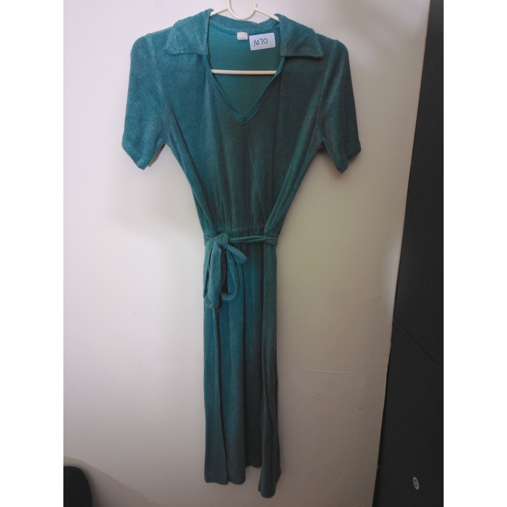 Cira Terry Cloth Robe Womens 7 Teal Vintage Wrap Belted Short Sleeve Loungewear